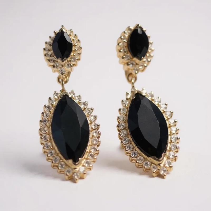 Photo 1 of 14K YELLOW GOLD w 8cwt SAPPHIRES & 2cwt DIAMOND EARRINGS 8 TTL G DROP 1 1/2” #7