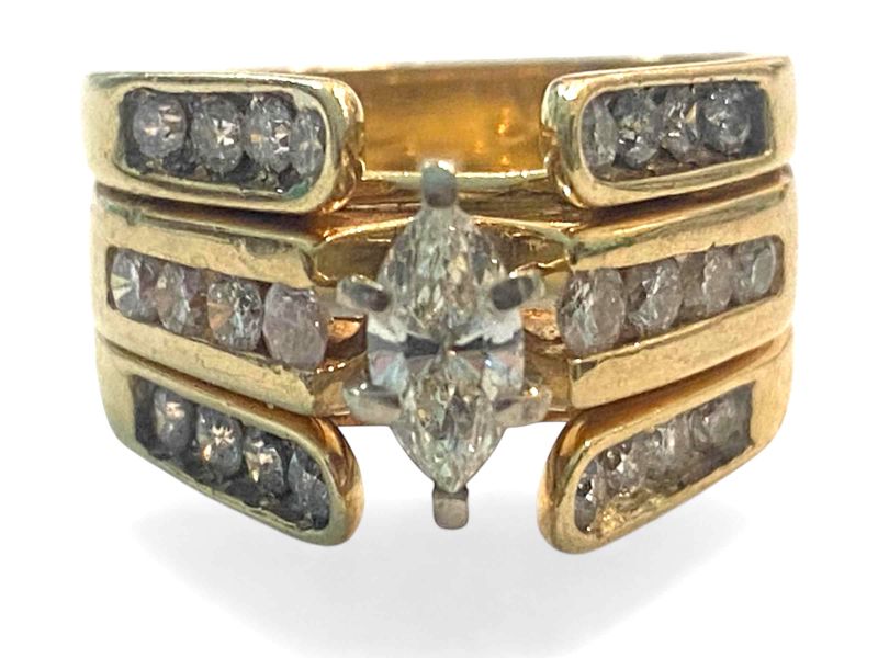 Photo 1 of 14K YELLOW GOLD 2cwt MARQUEE DIAMOND RING 8G SIZE 6 #21