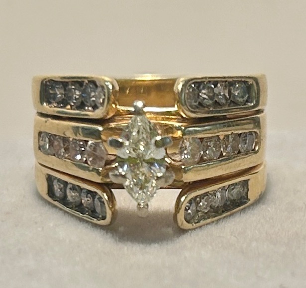 Photo 1 of 14K YELLOW GOLD 2cwt MARQUEE DIAMOND RING 8G SIZE 6 #21