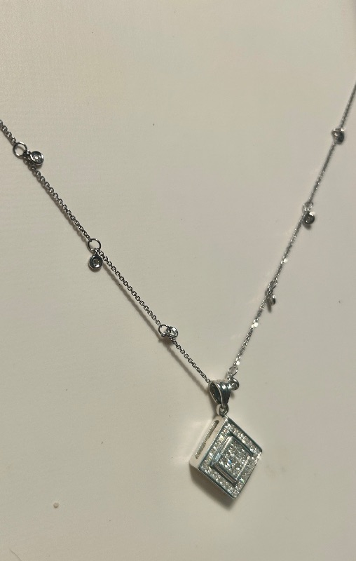 Photo 1 of 14K WHITE GOLD w 1.5cwt DIAMOND NECKLACE 6.5 TTL G CHAIN LENGTH 17” #15
