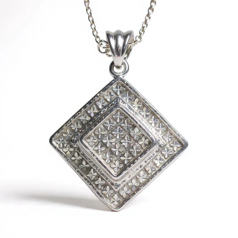 Photo 1 of 14K WHITE GOLD w 1.5cwt DIAMOND NECKLACE 6.5 TTL G CHAIN LENGTH 17” #15