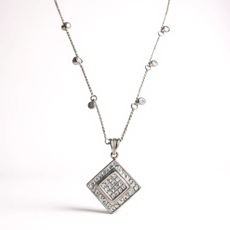 Photo 1 of 14K WHITE GOLD w 1.5cwt DIAMOND NECKLACE 6.5 TTL G CHAIN LENGTH 17” #15