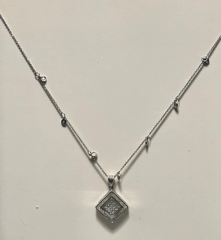 Photo 1 of 14K WHITE GOLD w 1.5cwt DIAMOND NECKLACE 6.5 TTL G CHAIN LENGTH 17” #15