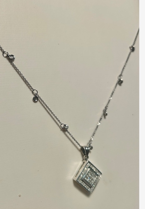 Photo 1 of 14K WHITE GOLD w 1.5cwt DIAMOND NECKLACE 6.5 TTL G CHAIN LENGTH 17” #15