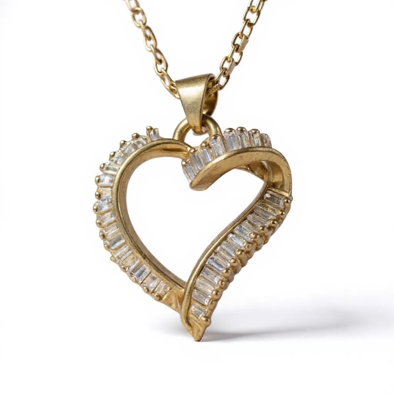 Photo 1 of 14K YELLOW GOLD w 2cwt DIAMOND HEART PENDANT NECKLACE 8 TTL G, CHAIN 19 1/2” #18A