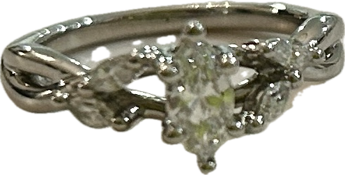 Photo 1 of 14K WHITE GOLD w 0.50cwt CENTER MARQUEE DIAMOND &  0.20ctw SIDE DIAMONDS RING 5G SIZE 5 1/2 #26