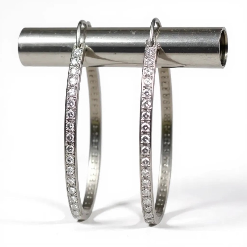 Photo 1 of 14K WHITE GOLD w 2cwt DIAMOND HOOP EARRINGS 10.3 TTL G #16