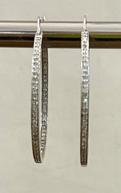 Photo 1 of 14K WHITE GOLD w 2cwt DIAMOND HOOP EARRINGS 10.3 TTL G #16