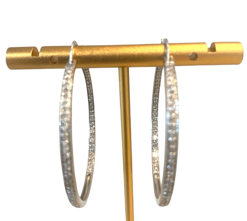 Photo 1 of 14K WHITE GOLD w 2cwt DIAMOND HOOP EARRINGS 10.3 TTL G #16