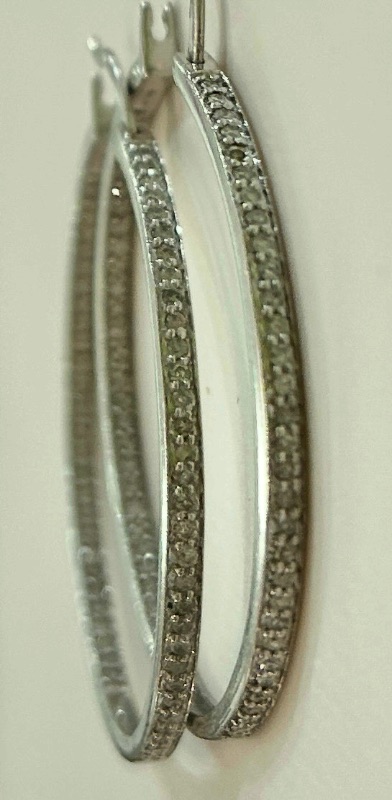 Photo 1 of 14K WHITE GOLD w 2cwt DIAMOND HOOP EARRINGS 10.3 TTL G #16