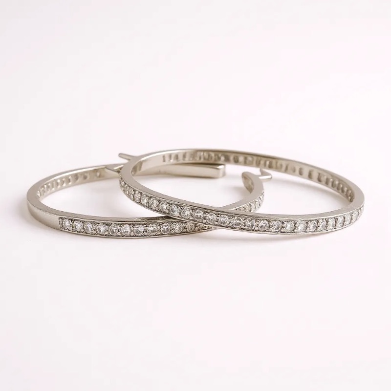 Photo 1 of 14K WHITE GOLD w 2cwt DIAMOND HOOP EARRINGS 10.3 TTL G #16