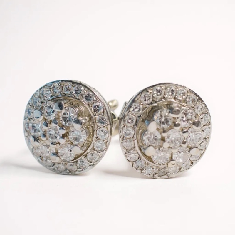 Photo 1 of 12K WHITE GOLD w 2cwt DIAMOND JACKET EARRINGS 6.5 TTL G #14