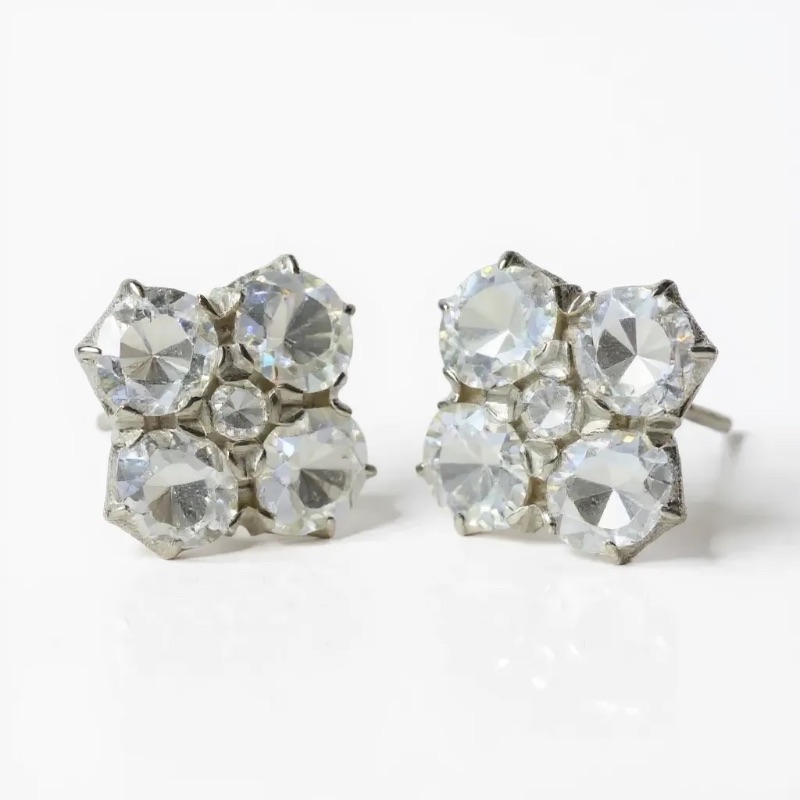 Photo 1 of 14K WHITE GOLD 1cwt DIAMOND EARRINGS 2.9G #27