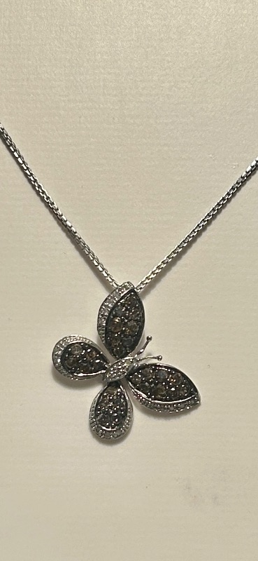 Photo 1 of 14K WHITE GOLD w 1cwt CHOCOLATE DIAMOND NECKLACE 6 G CHAIN 17”  #29