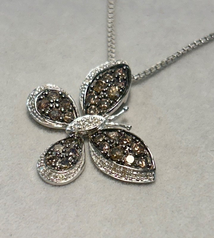 Photo 1 of 14K WHITE GOLD w 1cwt CHOCOLATE DIAMOND NECKLACE 6 G CHAIN 17”  #29