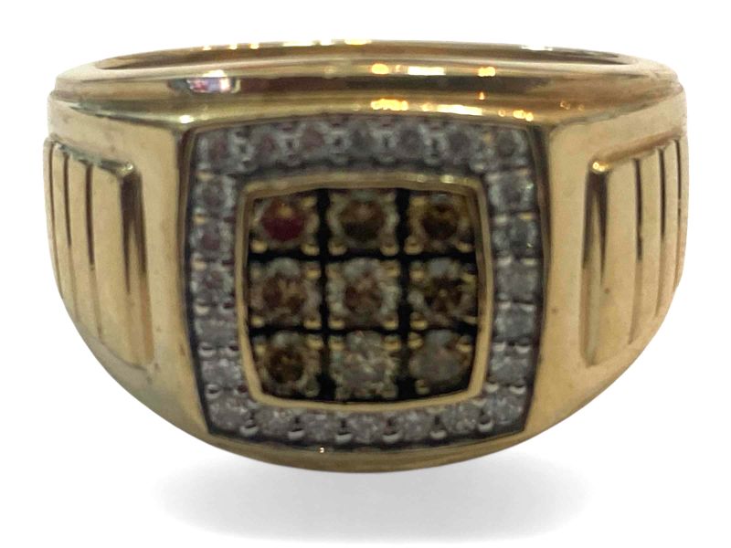 Photo 1 of 10K YELLOW GOLD.050cwt BROWN DIAMONDS 0.25cwt WHITE DIAMONDS RING 8G SIZE 10 #32
