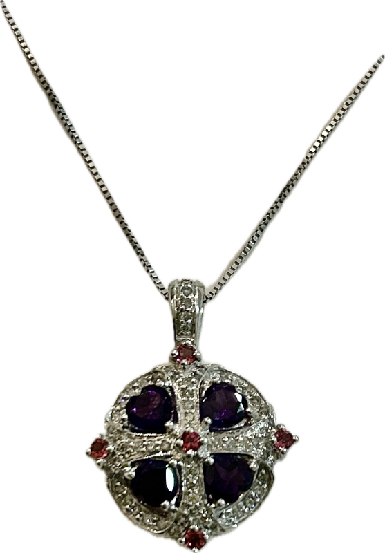 Photo 1 of 14K WHITE GOLD 3cwt AMETHYST 0.50cwt DIAMONDS NECKLACE 7.6G CHAIN 19” #31