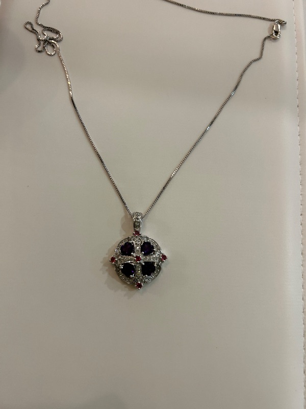 Photo 1 of 14K WHITE GOLD 3cwt AMETHYST 0.50cwt DIAMONDS NECKLACE 7.6G CHAIN 19” #31
