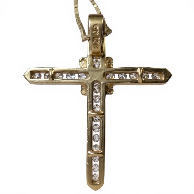 Photo 1 of 14K YELLOW GOLD 0.50cwt DIAMONDS CROSS PENDANT NECKLACE 4.7G CHAIN 19” #28