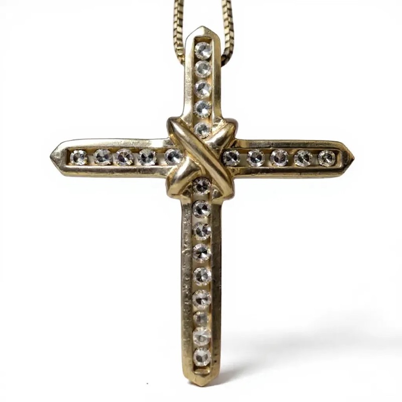 Photo 1 of 14K YELLOW GOLD 0.50cwt DIAMONDS CROSS PENDANT NECKLACE 4.7G CHAIN 19” #28