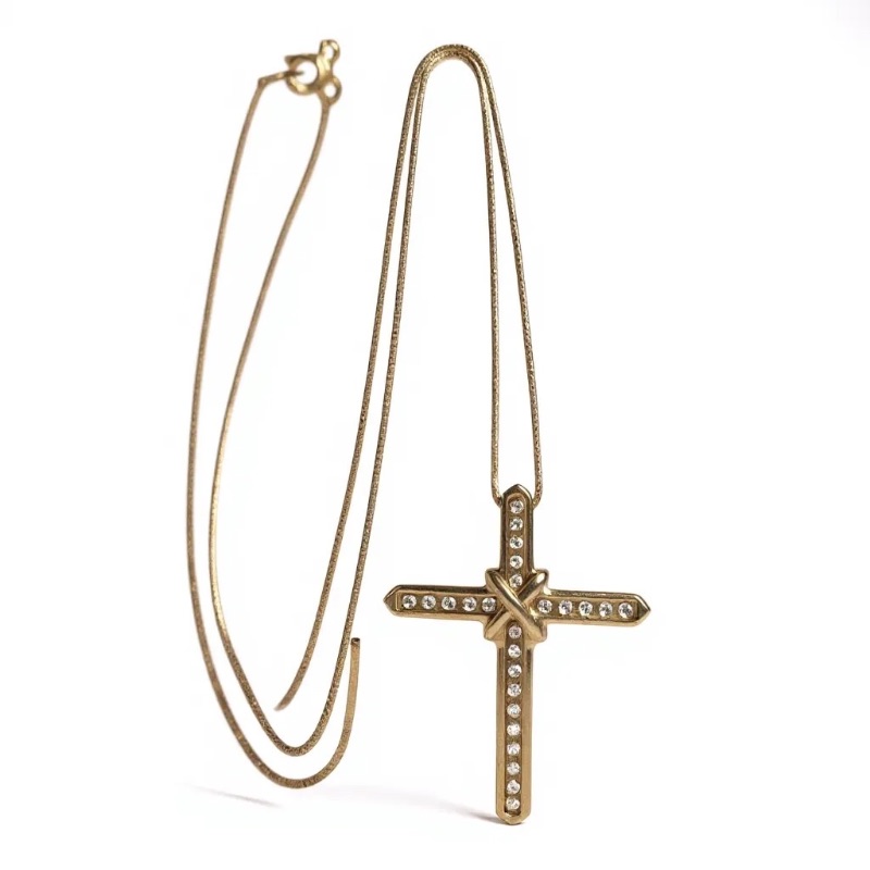 Photo 1 of 14K YELLOW GOLD 0.50cwt DIAMONDS CROSS PENDANT NECKLACE 4.7G CHAIN 19” #28