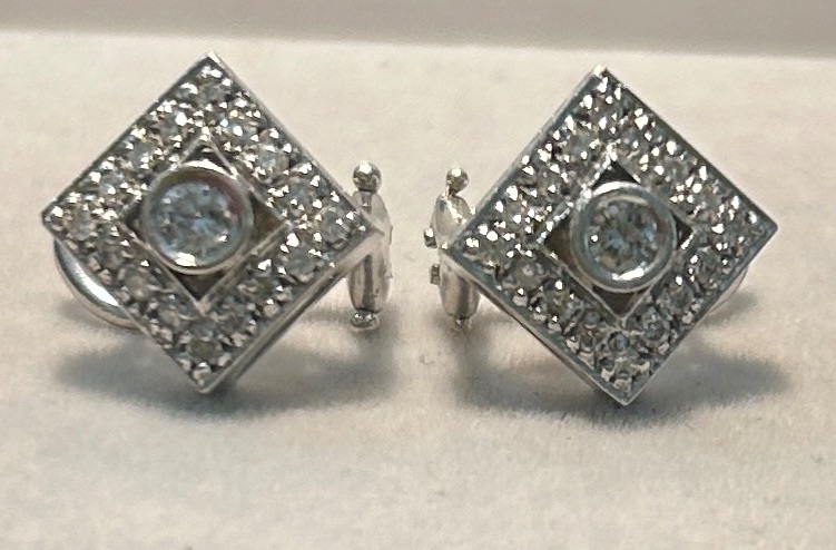 Photo 1 of 14K WHITE GOLD 1cwt DIAMONDS EARRINGS 6.5 TTL G #6