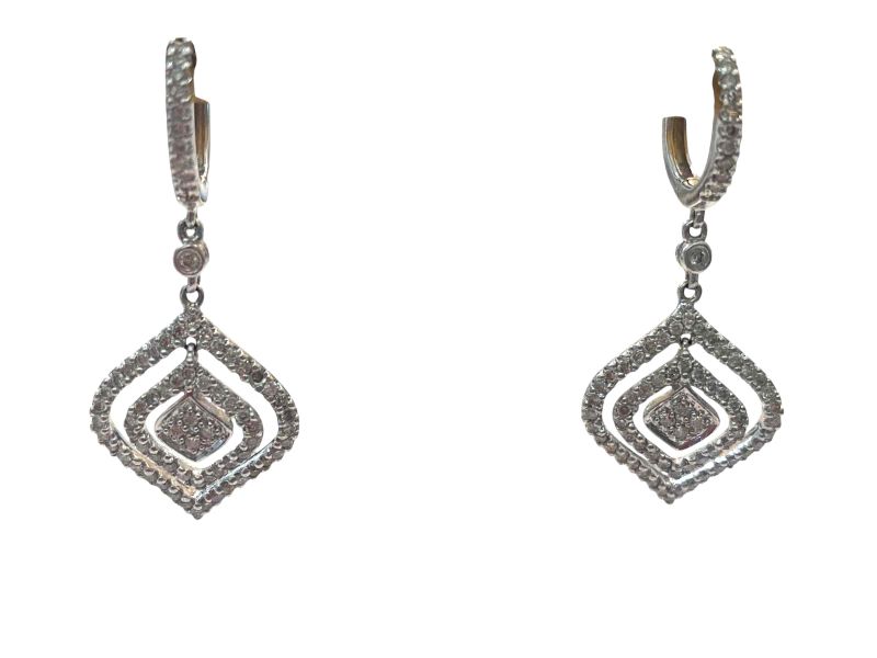 Photo 1 of 14K WHITE GOLD w 0.75cwt DIAMOND DANGLE EARRINGS 5 TTL G #10