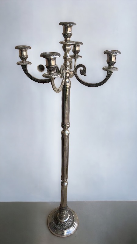 Photo 1 of ORNATE FLOOR STANDING SILVER PLATE CANDELABRA 