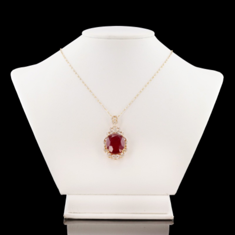 Photo 2 of 14K Gold Custom Made Diamond & Ruby Pendant on 18" Link Chain W MSRP Appraisal  NK015094