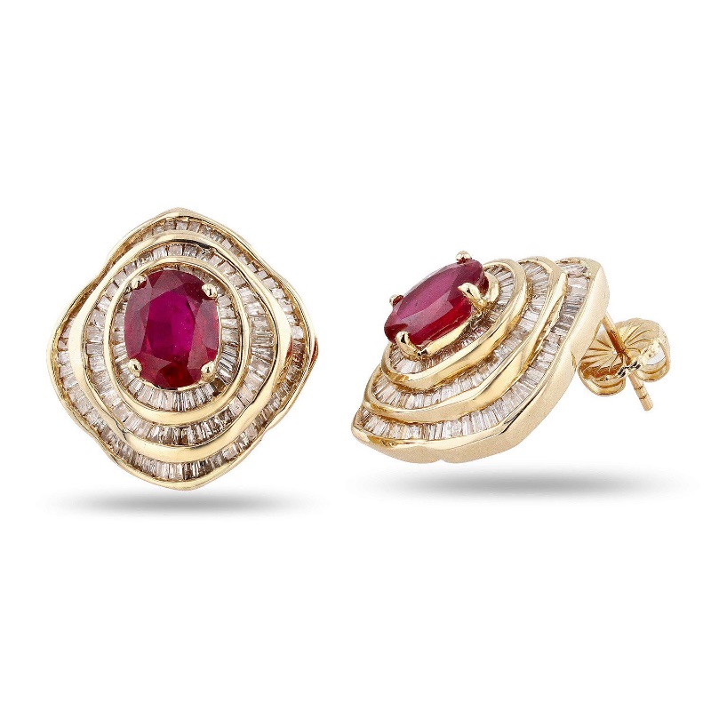 Photo 1 of 14K Yellow Gold 4.99ctw Ruby and 3.25ctw Diamond Earrings W MSRP Appraisal  ER005672