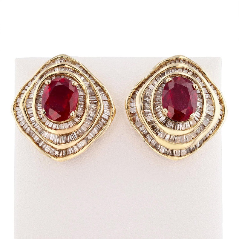 Photo 2 of 14K Yellow Gold 4.99ctw Ruby and 3.25ctw Diamond Earrings W MSRP Appraisal  ER005672