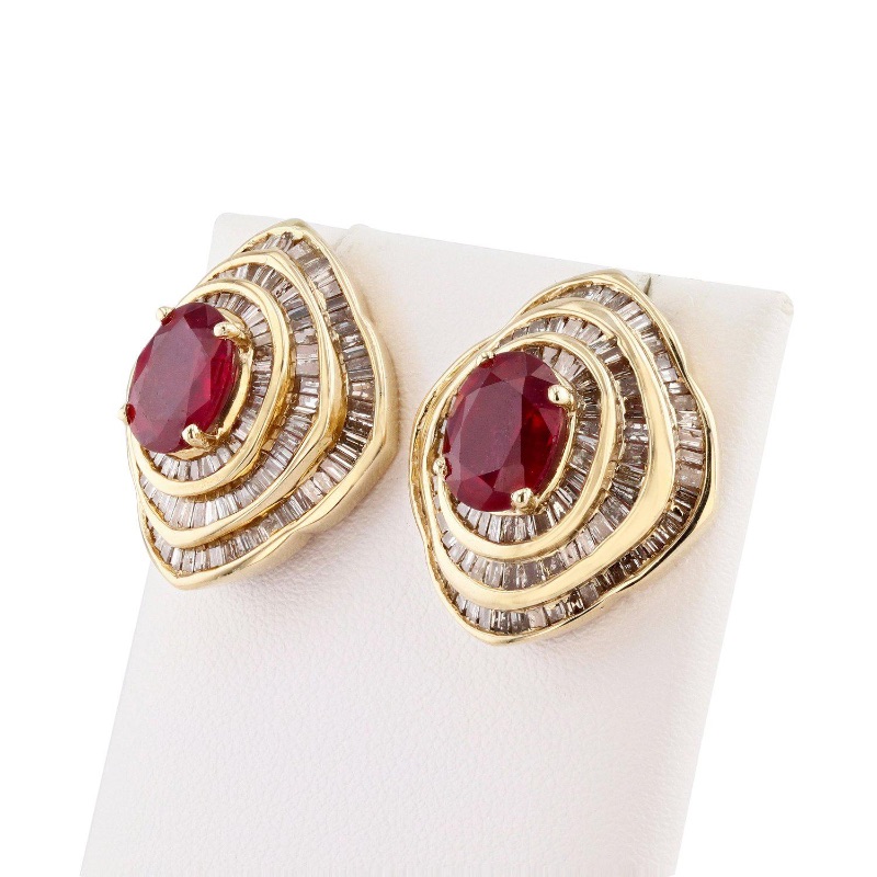 Photo 3 of 14K Yellow Gold 4.99ctw Ruby and 3.25ctw Diamond Earrings W MSRP Appraisal  ER005672