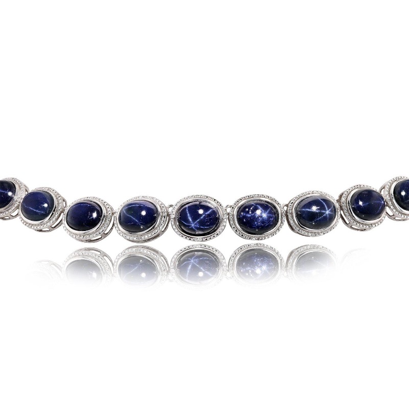 Photo 3 of 925 Silver Star 116.22cts Blue Sapphire and 0.26cts Diamond 17.5" Necklace   S31250