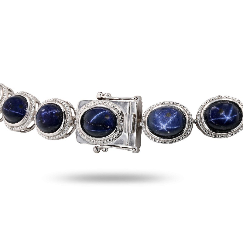 Photo 2 of 925 Silver Star 116.22cts Blue Sapphire and 0.26cts Diamond 17.5" Necklace   S31250