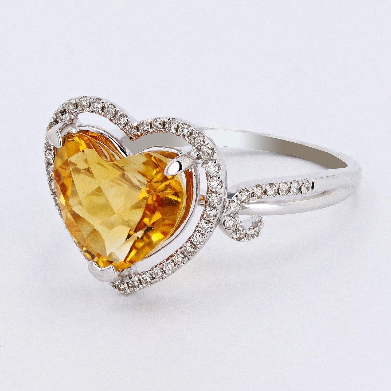 Photo 1 of 14K White Gold Citrine & Diamond Heart Ring W MSRP Appraisal (Approx. Size 6-7)  RN027737