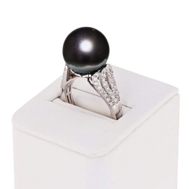 Photo 3 of Solid Platinum Luxury Designer South Sea Black Tahitian Pearl & Diamond Ring W. MSRP Appraisal (Size 7)    RN027473