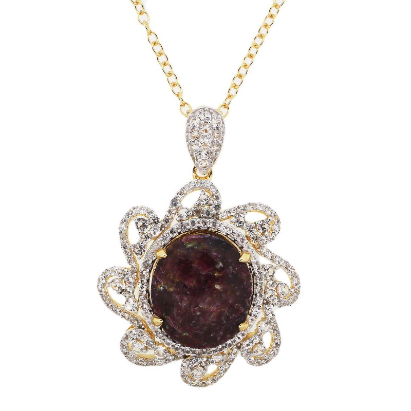 Photo 3 of 925 Silver Ruby and 4.74 White Sapphire Pendant W Yellow Gold Overlay 18" Chain by Orianne    S15154