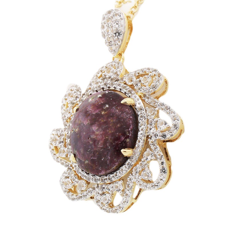 Photo 2 of 925 Silver Ruby and 4.74 White Sapphire Pendant W Yellow Gold Overlay 18" Chain by Orianne    S15154