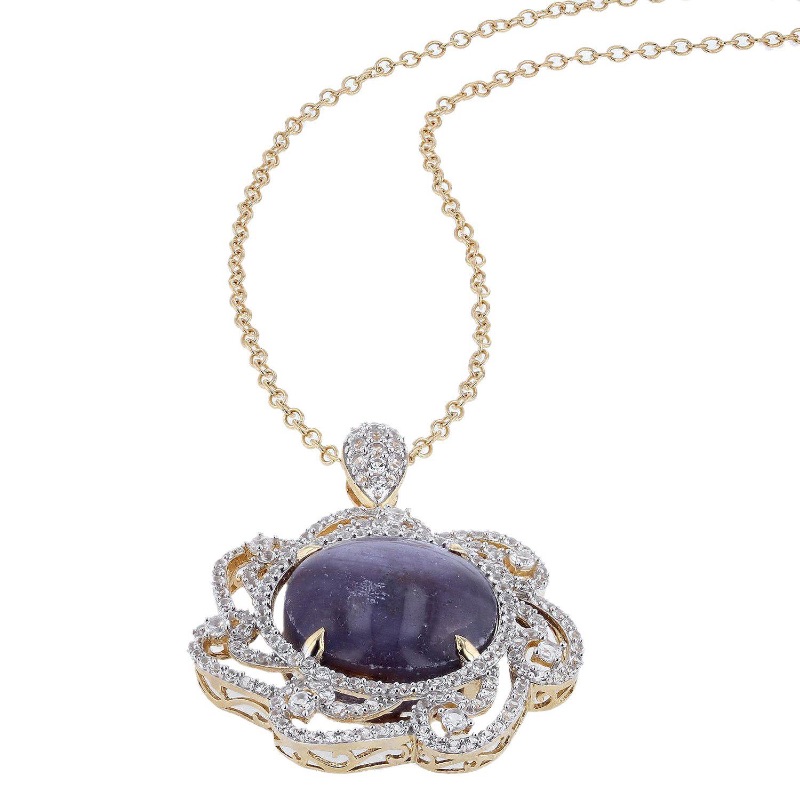 Photo 2 of 925 Silver 63.46 cts Purple Sapphire & 4.37 cts White Sapphire Pendant W. Yellow Overlay 18" Chain by Orianne   S41454
