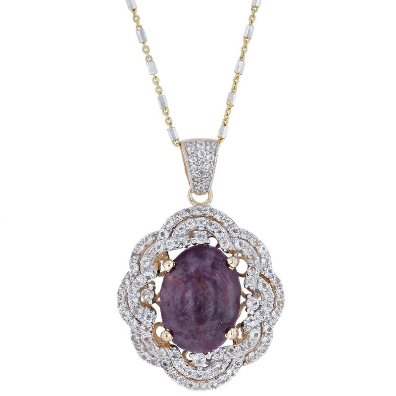 Photo 1 of 925 Silver 18.27  Ruby & 1.83 White Sapphire Pendant W. Yellow Overlay 18" Chain   S41463