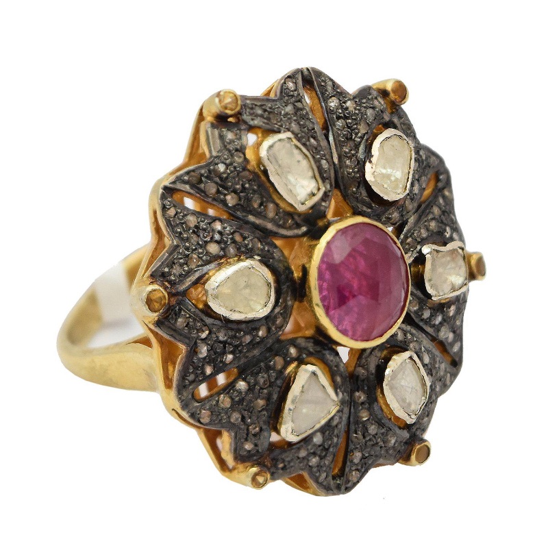 Photo 1 of Custom Cast & Assembled Silver and Gold 1.95 cts Ruby & 0.71cst Diamond Ring (Approx. Size 6-7)   S9218