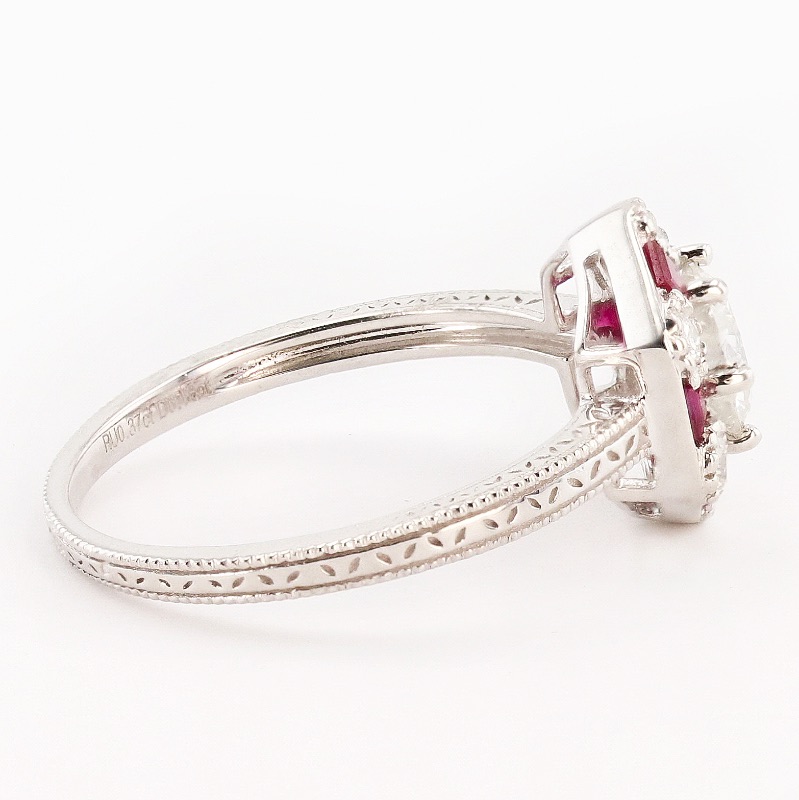 Photo 2 of Platinum Diamond and Ruby Ring (Approx. Size 6-7)  RN030730