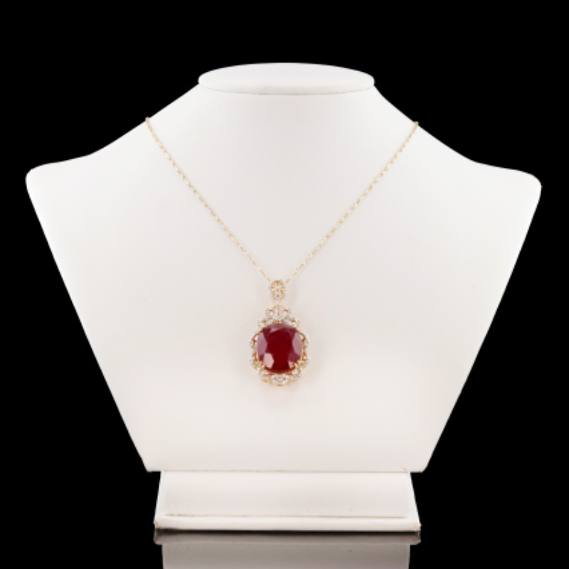 Photo 1 of 14K Yellow Gold Custom Made 28.42 Ruby and Diamond Pendant on 18" Link Chain W. MSRP Appraisal  NK015094
