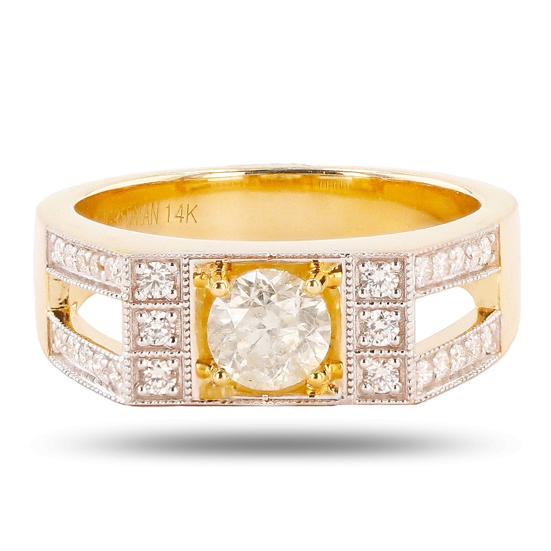 Photo 1 of  14K White & Yellow Gold 0.97 Center Diamond Ring  (Approx. Size 6-7)   RN035805