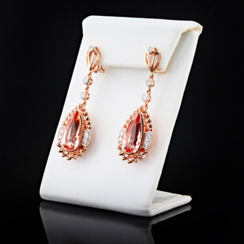 Photo 2 of 14K Two Tone Gold 12.41 Natural Pear Shaped Morganite Earrings  W MSRP Appraisal ER006609