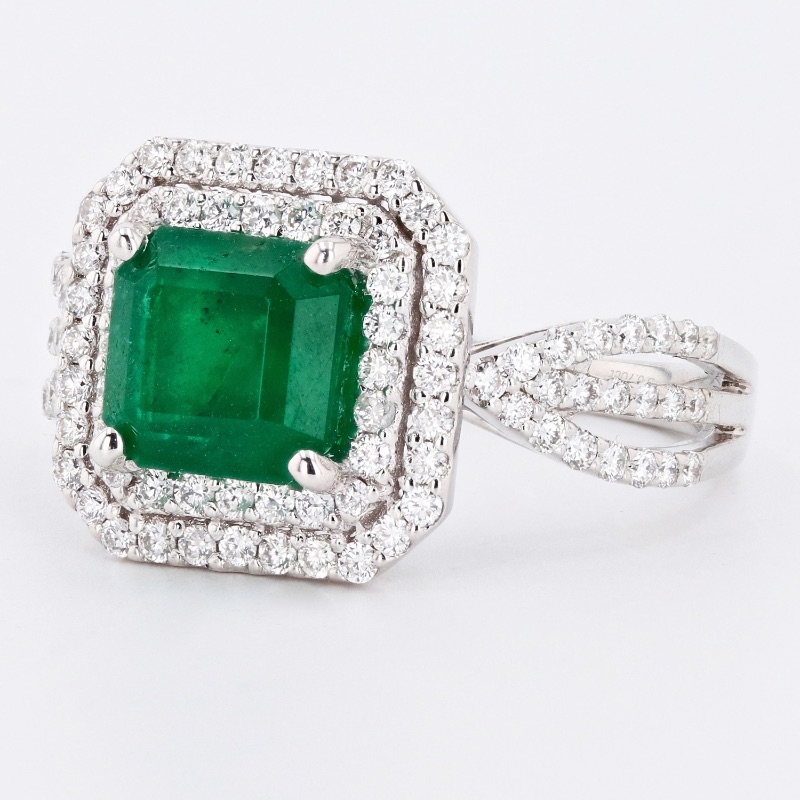 Photo 1 of 14K White Gold -2.32ct Emerald and 0.70ct Diamond Ring W. MSRP Appraisal (Approx. Size 6-7)   RN030769