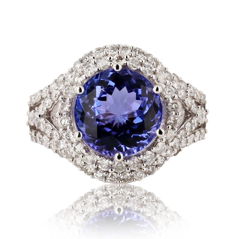 Photo 2 of 14K White Gold Custom Made 4.18 ct Tanzanite and 1.07 ct Diamond Ring W. MSRP Appraisal (Approx. Size 6-7)   RN026948 