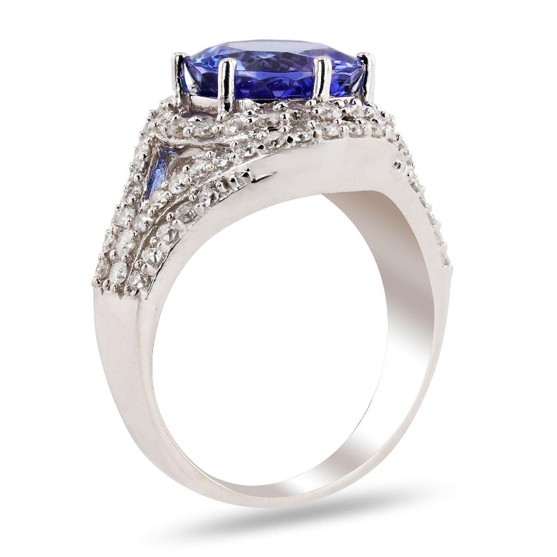 Photo 3 of 14K White Gold Custom Made 4.18 ct Tanzanite and 1.07 ct Diamond Ring W. MSRP Appraisal (Approx. Size 6-7)   RN026948 