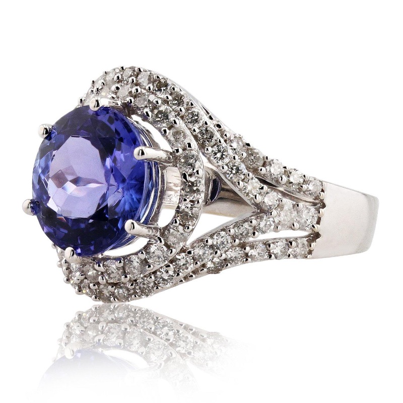 Photo 1 of 14K White Gold Custom Made 4.18 ct Tanzanite and 1.07 ct Diamond Ring W. MSRP Appraisal (Approx. Size 6-7)   RN026948 