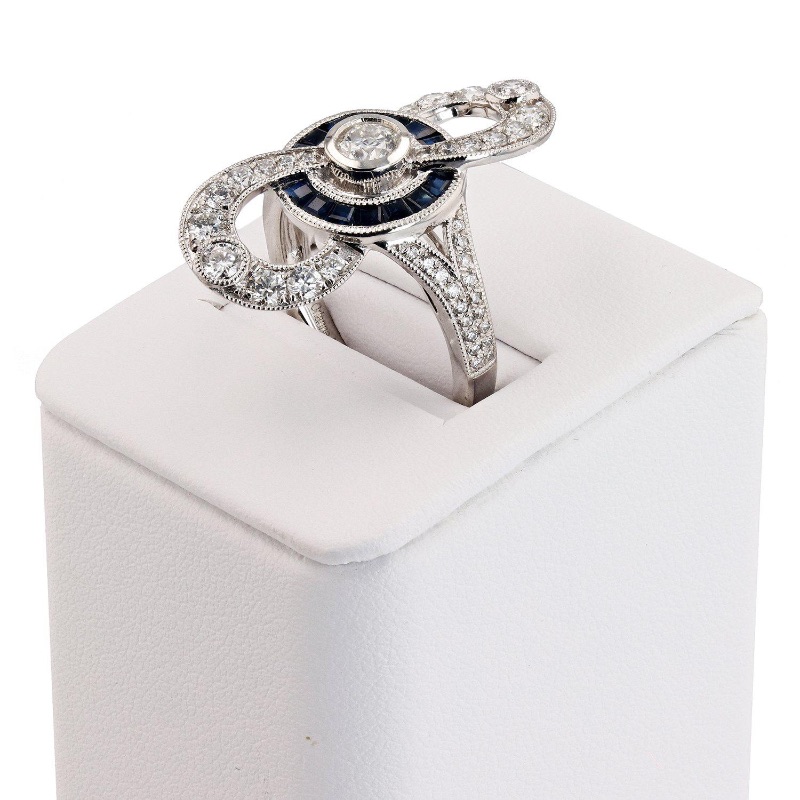 Photo 2 of Platinum -0.29ct Diamond and 0.88ctw Blue Sapphire Ring W. MSRP Appraisal (Approx. Size 6-7)    RN027862
